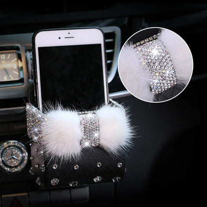 Rhinestone Bowknot Portable Car Storage Box