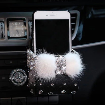 Rhinestone Bowknot Portable Car Storage Box