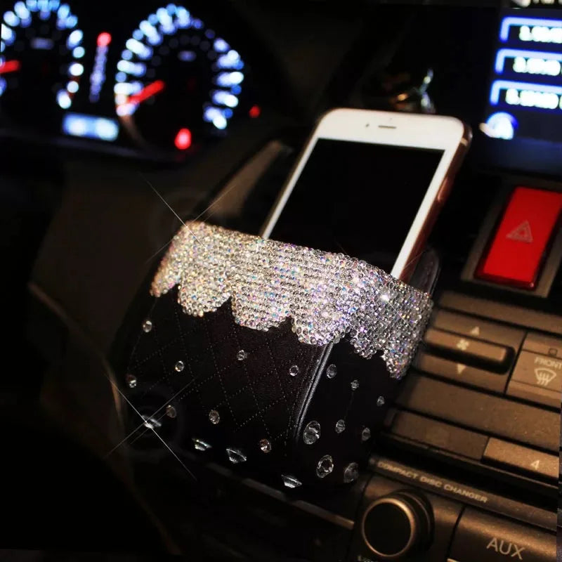 Rhinestone Bowknot Portable Car Storage Box