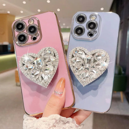 Rhinestone Heart Soft Shell Case for iPhone