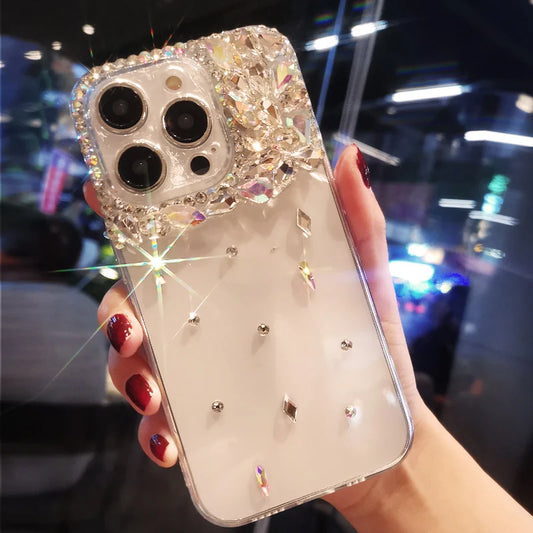 Rhinestone Transparent Silicone Soft Case for iPhone