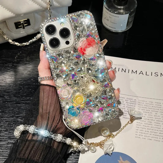 Rhinestone Mobile Phone Cases for iPhone w/ Strap