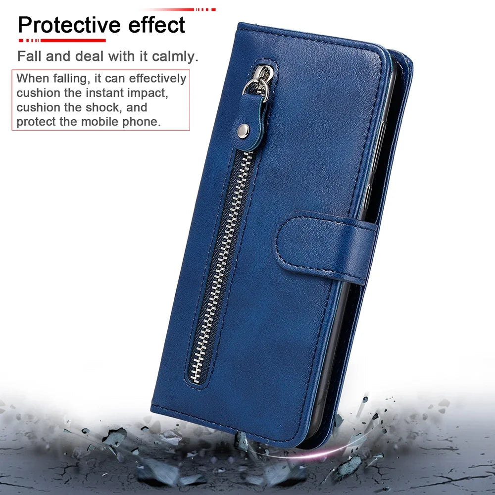 Leather Zipper Flip Wallet Case for Samsung Galaxy A M S Series