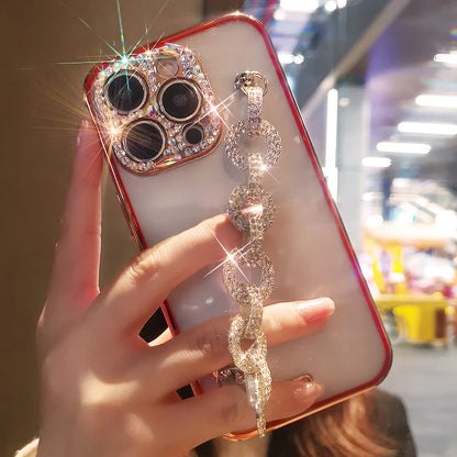 Rhinestone Protective Case for iPhone w/Wrist Strap