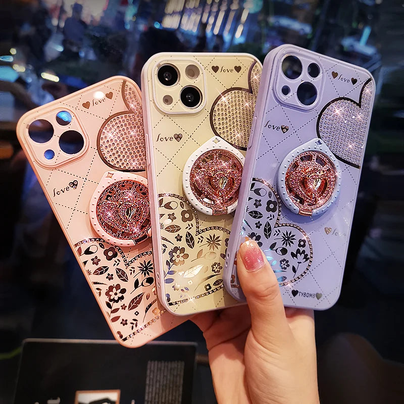 Love Rhinestone Mobile Phone Case for iPhone w/ Ring Bracket