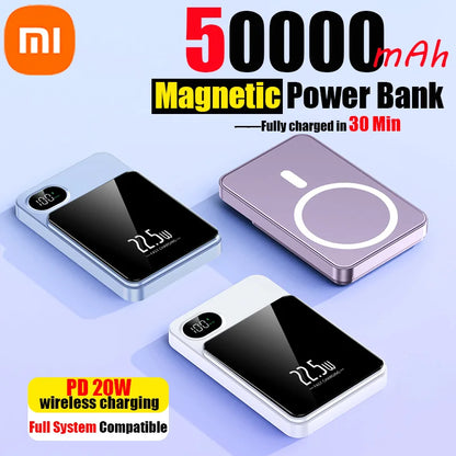 50000mAh Wireless Magnetic Power Bank 22.5W Fast Charging Portable Battery Charger for Mobile Phone