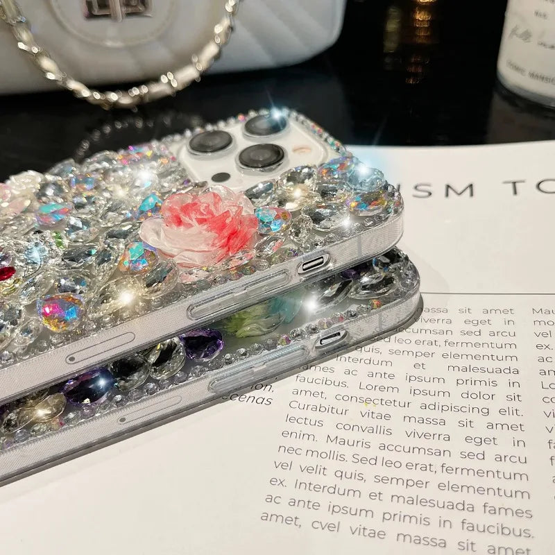 Rhinestone Mobile Phone Cases for iPhone w/ Strap