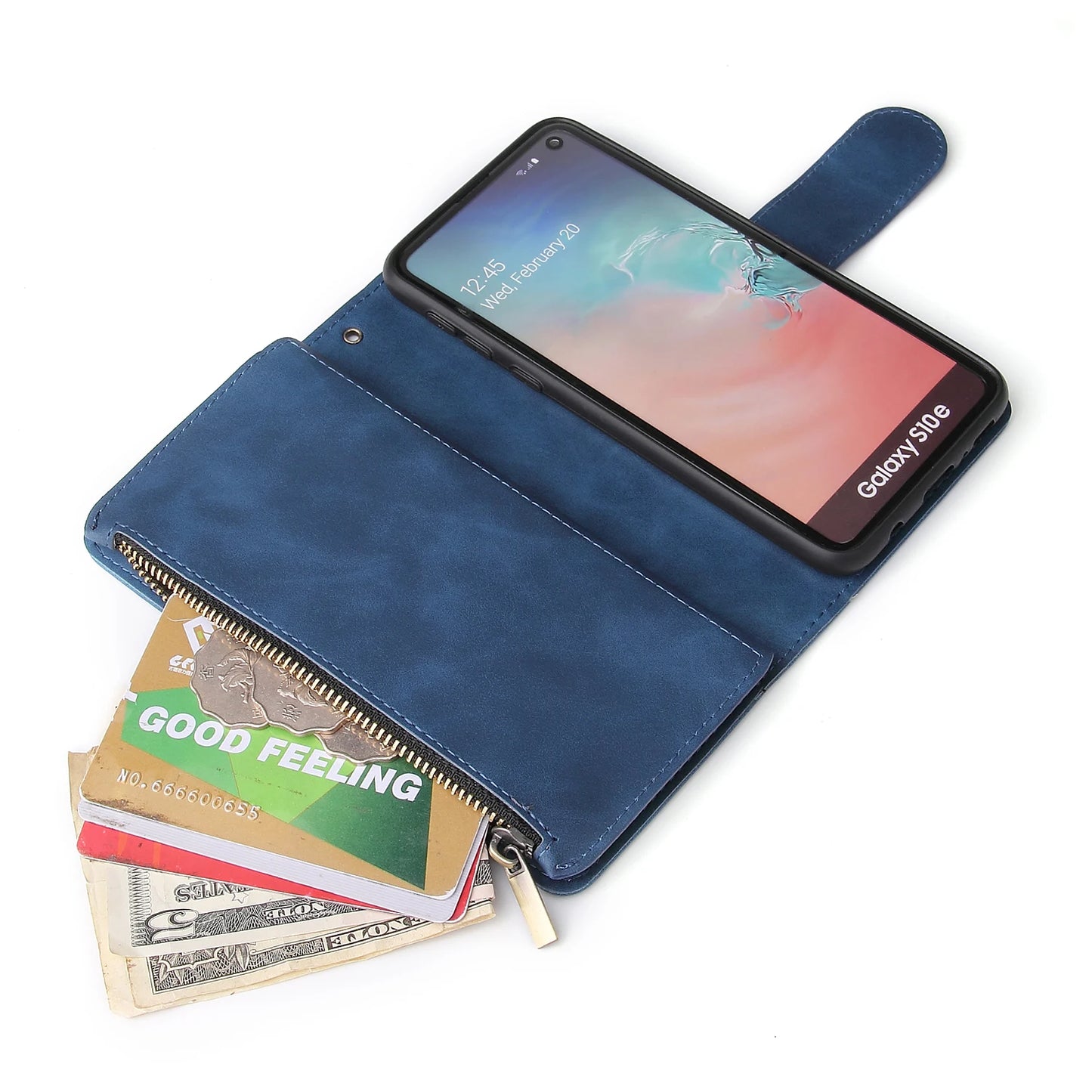 Zipper Pocket Wallet w/ Multiple Card Slots For Samsung Galaxy S