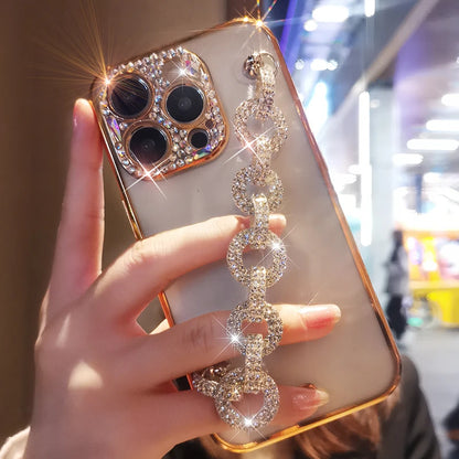 Rhinestone Protective Case for iPhone w/Wrist Strap