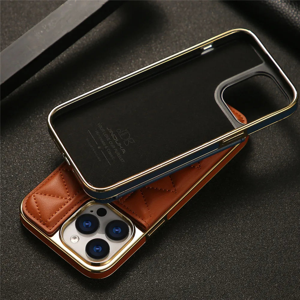 Plaid Pattern Magnetic Leather Wallet Case For iPhone w/ Multi Card Slots