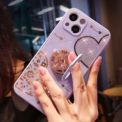 Love Rhinestone Mobile Phone Case for iPhone w/ Ring Bracket