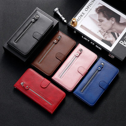 Leather Zipper Flip Wallet Case for Samsung Galaxy A M S Series