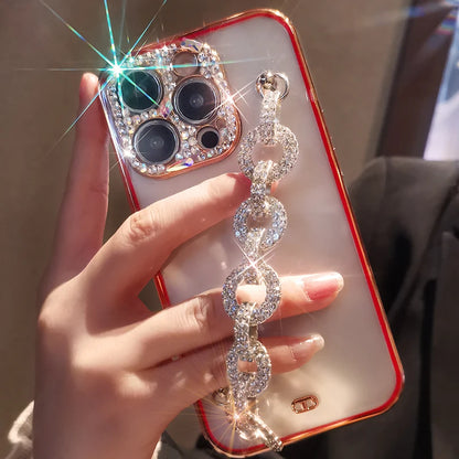 Rhinestone Protective Case for iPhone w/Wrist Strap