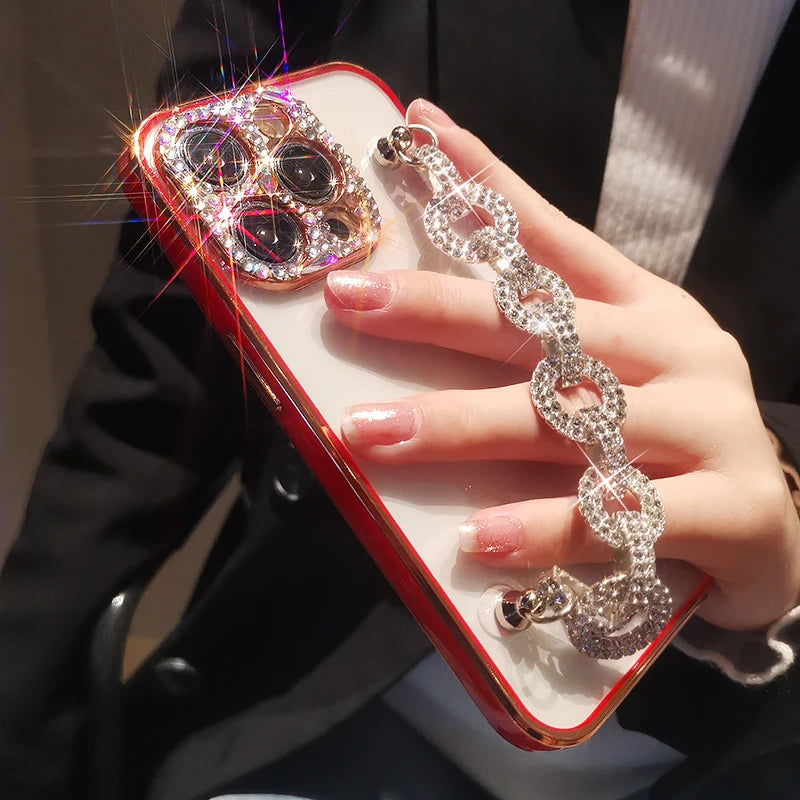 Rhinestone Protective Case for iPhone w/Wrist Strap