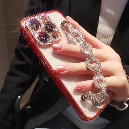 Rhinestone Protective Case for iPhone w/Wrist Strap