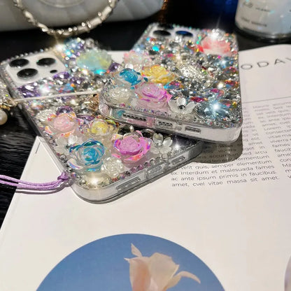 Rhinestone Mobile Phone Cases for iPhone w/ Strap