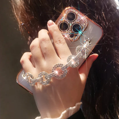 Rhinestone Protective Case for iPhone w/Wrist Strap