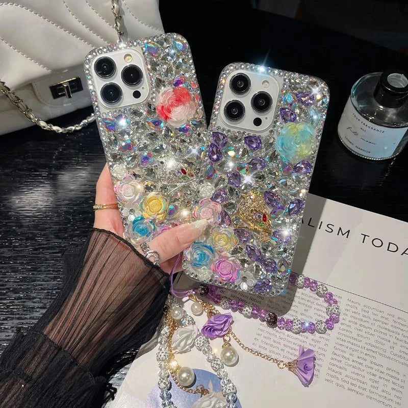 Rhinestone Mobile Phone Cases for iPhone w/ Strap