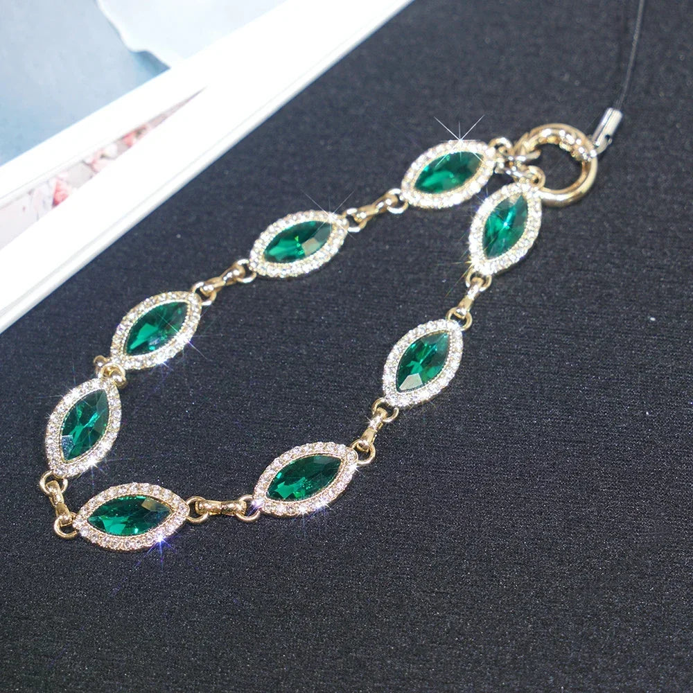 Emerald Rhinestone Wrist Lanyard