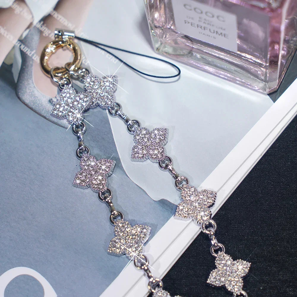 Four Leaf Clover Rhinestone Lanyard for Mobile Phone